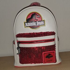 Loungefly Jurassic Park Red Sequin Backpack.